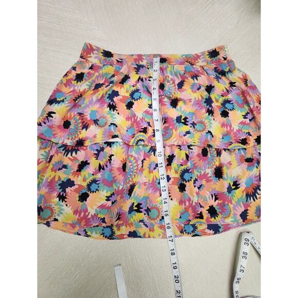 Tibi Tiered Silk Mini Skirt Sz 6 Bright Colorful Floral Coral Fuchsia Yellow - Picture 8 of 9